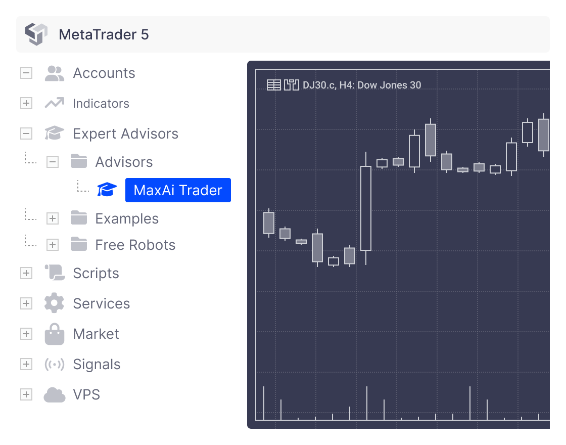 Free automated trading software Expert Advisor MaxAi Trader for Meta Trader 5 platform
